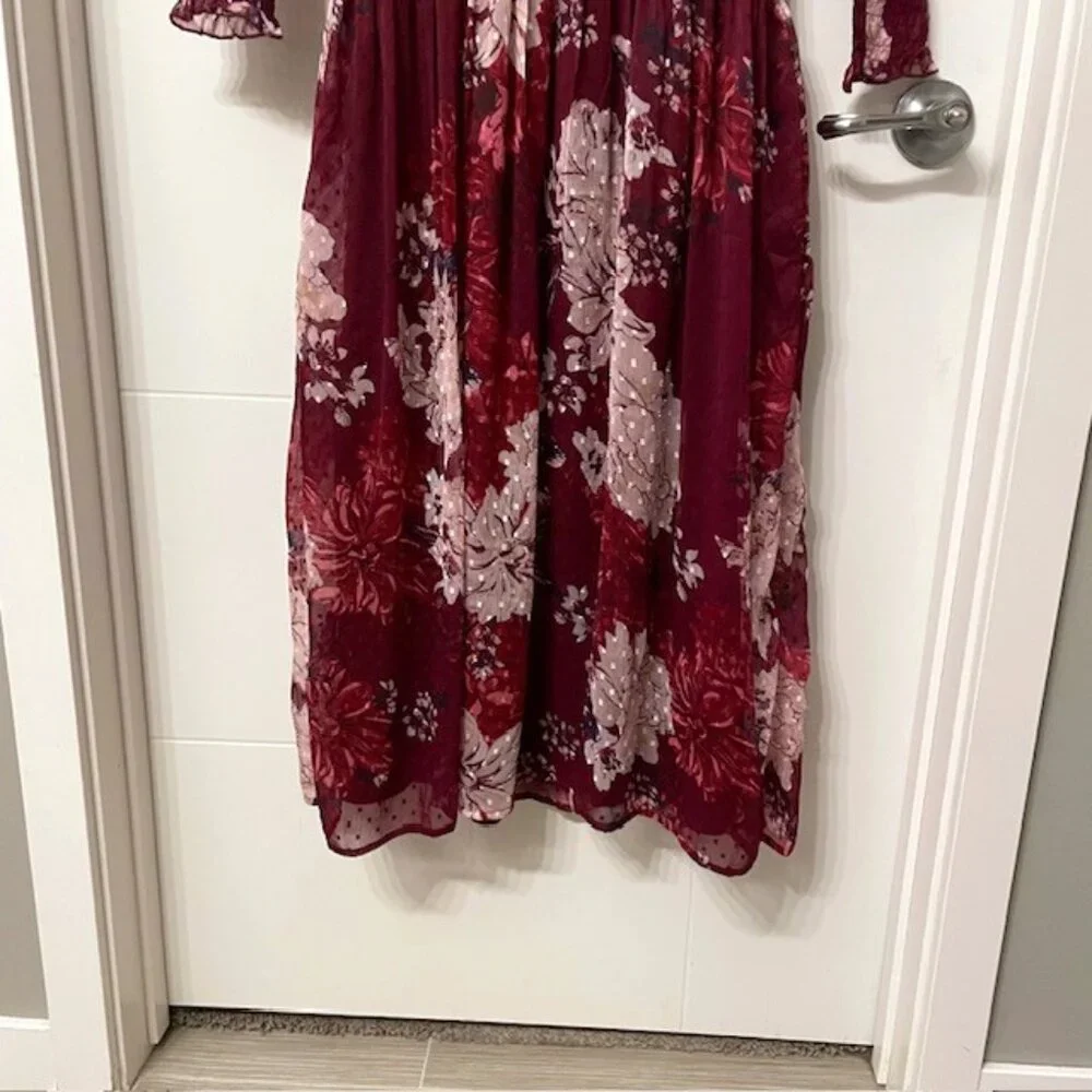 NWT Bishop + Young Cameo Midi Floral Long Sleeve Dress Dahlia Size Large